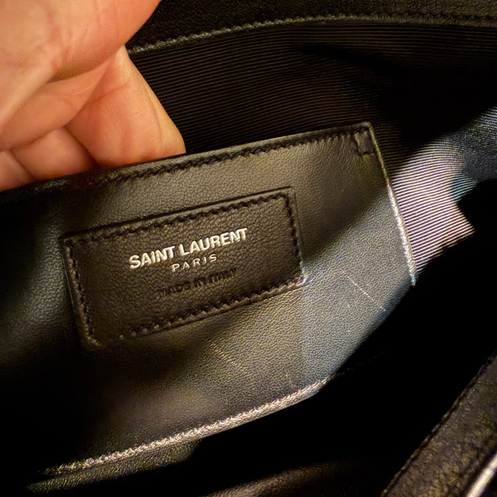 Saint Laurent “College” Large Matelassé Chevron YSL Leather Bag – Black-on-Black - Picture 8 of 14